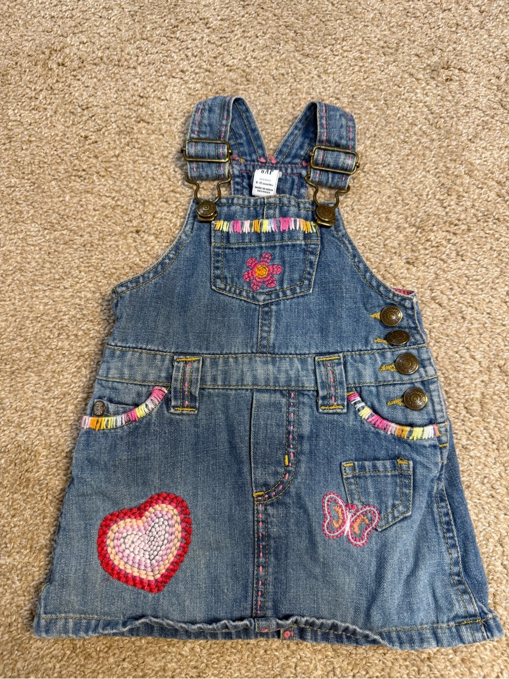 Baby GAP Embroidered Jean Denim Overall Dress‎ Butterfly Girly Colorful 6-12m